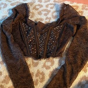 Victoria's Secret Brown Lace Embellished Blouse